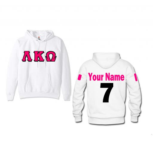 Hooded Sweatshirt with Name and Number on Back, Semester and Chapter on Sleeve